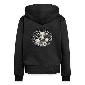Until All Are Free s/w - Frauen Premium Bio Zip Hoodie - Schwarz - Hinten - Julia (174cm)