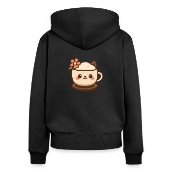 Cappuccino-Tierchen - Frauen Premium Bio Zip Hoodie - Schwarz - Hinten - Julia (174cm)