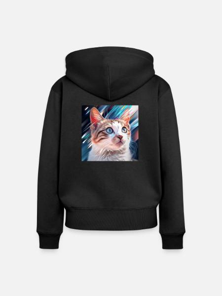 cute cat in art - Frauen Premium Bio Zip Hoodie - Schwarz