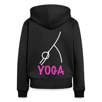 Exercice de yoga - Sweat à capuche zippé Premium bio Femme - noir - Dos - Julia (174cm)