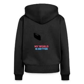 My world is better Vr Brille - Frauen Premium Bio Zip Hoodie - Schwarz - Hinten - Julia (174cm)
