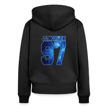 K POP YOUNG KOOK 97 BTS POP CORÉEN - Sweat à capuche zippé Premium bio Femme - noir - Dos - Julia (174cm)