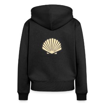 Muschel - Frauen Premium Bio Zip Hoodie - Schwarz - Hinten - Julia (174cm)