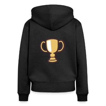 Pokal - Frauen Premium Bio Zip Hoodie - Schwarz - Hinten - Julia (174cm)