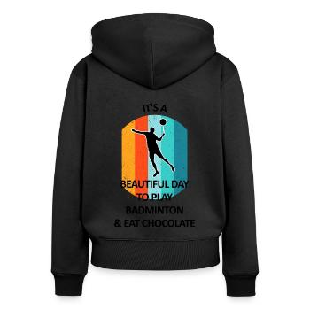 Badminton Federball Badmintonspieler Schokolade - Frauen Premium Bio Zip Hoodie - Schwarz - Hinten - Julia (174cm)