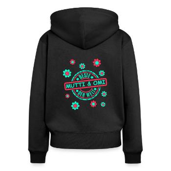 Beste Omi Mutti Blumen - Frauen Premium Bio Zip Hoodie - Schwarz - Hinten - Julia (174cm)