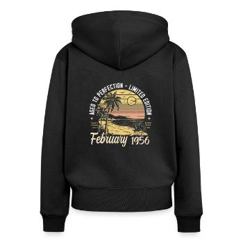 69.Geburtstag - Legende seit Februar 1956 - Frauen Premium Bio Zip Hoodie - Schwarz - Hinten - Julia (174cm)