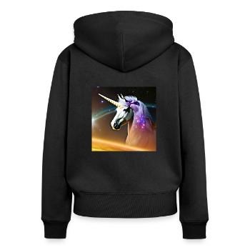 unicorn - Frauen Premium Bio Zip Hoodie - Schwarz - Hinten - Julia (174cm)