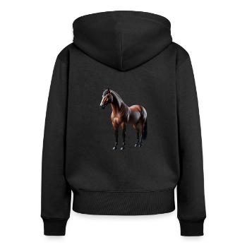 Cheval Brun - Sweat à capuche zippé Premium bio Femme - noir - Dos - Julia (174cm)