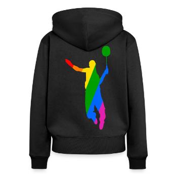 Rainbow Badminton Tennis Design - Women's Premium Organic Zip Hoodie - black - Back - Julia (174cm)