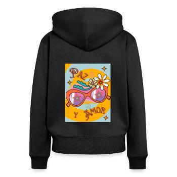 PAIX ET AMOUR RÉTRO - Sweat à capuche zippé Premium bio Femme - noir - Dos - Julia (174cm)