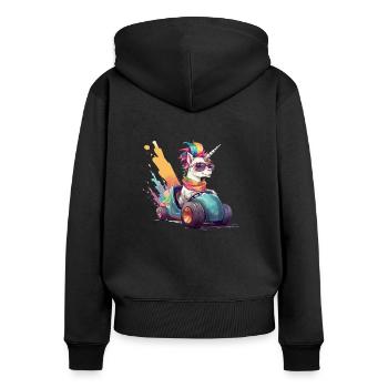 licorne en voiture - Sweat à capuche zippé Premium bio Femme - noir - Dos - Julia (174cm)
