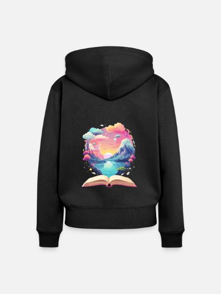 Zauberhafte Bücher Welten - Frauen Premium Bio Zip Hoodie - Schwarz