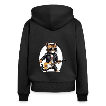 Cat Rocker Cat HardRock Gift - Sweat à capuche zippé Premium bio Femme - noir - Dos - Julia (174cm)