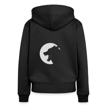grauer Wolf - Frauen Premium Bio Zip Hoodie - Schwarz - Hinten - Julia (174cm)