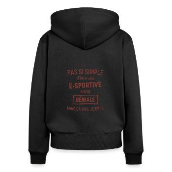 E Sportive GÉNIALE rouge brunâtre foncé - Sweat à capuche zippé Premium bio Femme - noir - Dos - Julia (174cm)