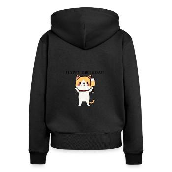 Chat mignon Joyeux anniversaire Idée cadeau Verre de - Sweat à capuche zippé Premium bio Femme - noir - Dos - Julia (174cm)