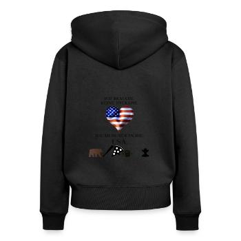 USA lustig Therapie Geschenkidee Amerika - Frauen Premium Bio Zip Hoodie - Schwarz - Hinten - Julia (174cm)