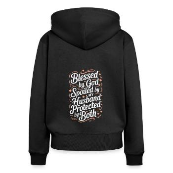 Von Gott Gesegnet Von Meinem Mann - Frauen Premium Bio Zip Hoodie - Schwarz - Hinten - Julia (174cm)