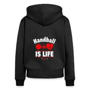Le handball, c’est la vie - Sweat à capuche zippé Premium bio Femme - noir - Dos - Julia (174cm)