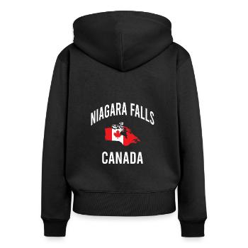 Kanada Canadian Ahornblatt Vintage Hockey Sprüche - Frauen Premium Bio Zip Hoodie - Schwarz - Hinten - Julia (174cm)