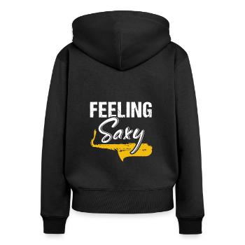 Saxophone Saxophonist Vintage Sprüche - Frauen Premium Bio Zip Hoodie - Schwarz - Hinten - Julia (174cm)