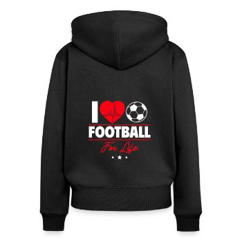 Ich liebe Fußball fürs Leben - Frauen Premium Bio Zip Hoodie - Schwarz - Hinten - Julia (174cm)