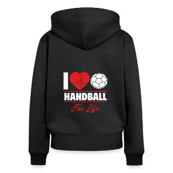 Handball ist mein Leben, Geschenkidee - Frauen Premium Bio Zip Hoodie - Schwarz - Hinten - Julia (174cm)