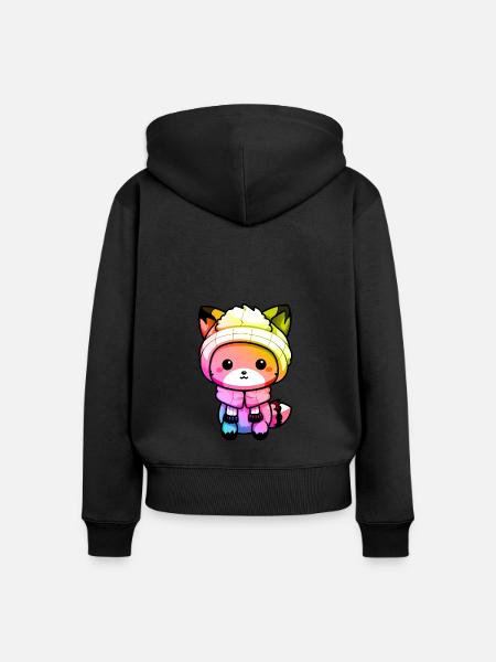 Fuchs Winter Tier Bunt Comic - Frauen Premium Bio Zip Hoodie - Schwarz