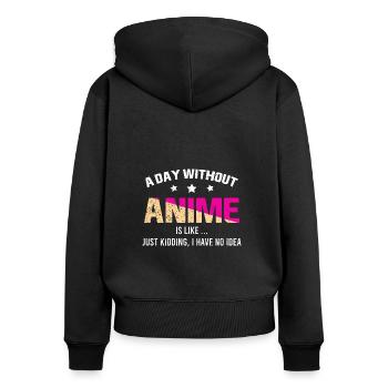 Anime Manga Kawaii Vintage Cartoons Sprüche - Frauen Premium Bio Zip Hoodie - Schwarz - Hinten - Julia (174cm)