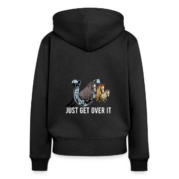 Pferde Horses Pony Stallion Vintage Reiter Spruch - Frauen Premium Bio Zip Hoodie - Schwarz - Hinten - Julia (174cm)