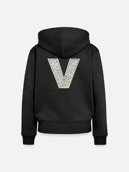 V, letter, initial, monogram, - Frauen Premium Bio Zip Hoodie - Schwarz