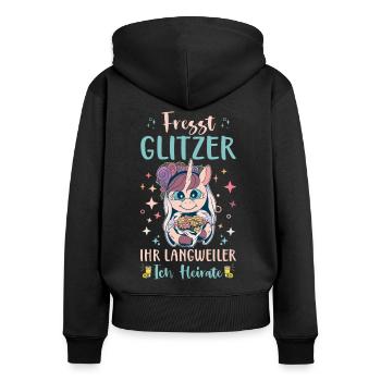 Fresst Glitzer ihr Langweiler ich heirate! JGA - Frauen Premium Bio Zip Hoodie - Schwarz - Hinten - Julia (174cm)
