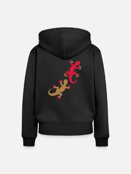 Zwei Geckos 2c - Frauen Premium Bio Zip Hoodie - Schwarz