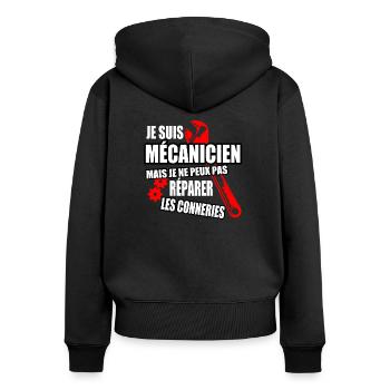 Humour Mécanicien - Sweat à capuche zippé Premium bio Femme - noir - Dos - Julia (174cm)