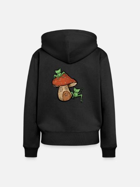 Frösche mit süßem Pilzhaus - Frauen Premium Bio Zip Hoodie - Schwarz