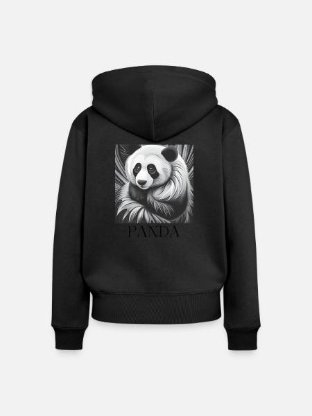 PANDA - Frauen Premium Bio Zip Hoodie - Schwarz