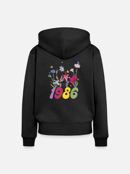 Geburtsjahr 1986 Wildblumen - Frauen Premium Bio Zip Hoodie - Schwarz