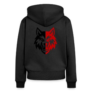 Wolf Kopf Logo - Frauen Premium Bio Zip Hoodie - Schwarz - Hinten - Julia (174cm)