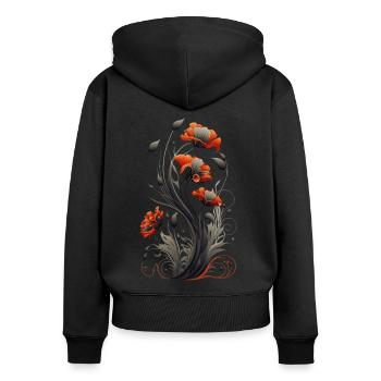 Mohnblume, Mohn, Klatschmohn, Blume, Garten, Natur - Frauen Premium Bio Zip Hoodie - Schwarz - Hinten - Julia (174cm)