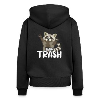 Team Trash Waschbär Motiv - Frauen Premium Bio Zip Hoodie - Schwarz - Hinten - Julia (174cm)