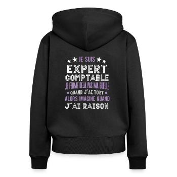 Je suis expert comptable cadeau humour - Sweat à capuche zippé Premium bio Femme - noir - Dos - Julia (174cm)