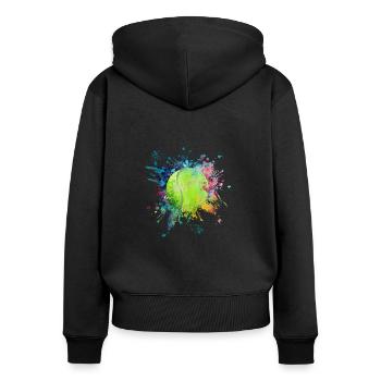 Wasserfabe Farbexplosion Splash Design Tennisball - Frauen Premium Bio Zip Hoodie - Schwarz - Hinten - Julia (174cm)