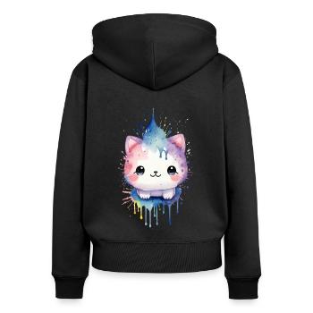 Adorable chat kawaii à l’aquarelle - Sweat à capuche zippé Premium bio Femme - noir - Dos - Julia (174cm)