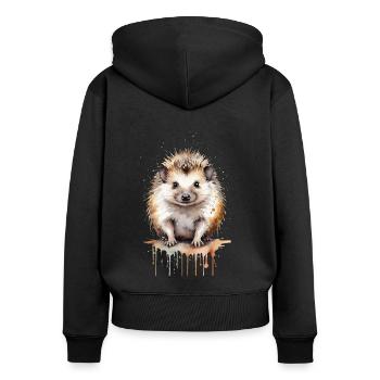 Mignon aquarelle : Un petit hérisson hérissé - Sweat à capuche zippé Premium bio Femme - noir - Dos - Julia (174cm)