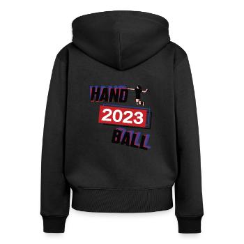 Handball 2023 Handballerin Frauenhandball Spiel - Frauen Premium Bio Zip Hoodie - Schwarz - Hinten - Julia (174cm)