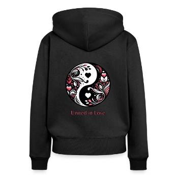 Vereint in Liebe | United in Love - Frauen Premium Bio Zip Hoodie - Schwarz - Hinten - Julia (174cm)