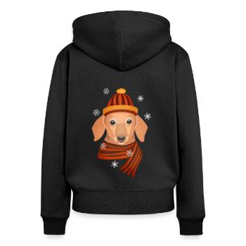 Dackel und Schneeflocken - Frauen Premium Bio Zip Hoodie - Schwarz - Hinten - Julia (174cm)