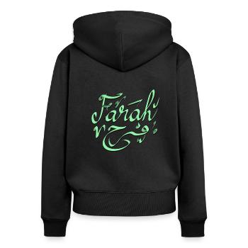 Farah prénom tee shirt accessoire et vetement. - Sweat à capuche zippé Premium bio Femme - noir - Dos - Julia (174cm)