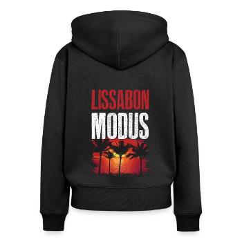Lissabon Modus - Frauen Premium Bio Zip Hoodie - Schwarz - Hinten - Julia (174cm)